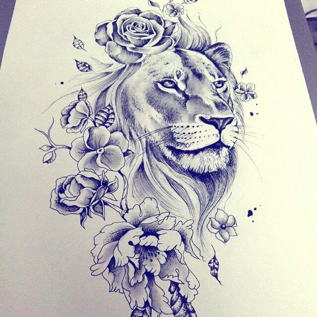 15+ Best Lion and Flowers Tattoo Designs | PetPress