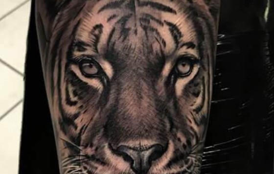 8. Black and Grey Tiger Neck Tattoo - wide 2